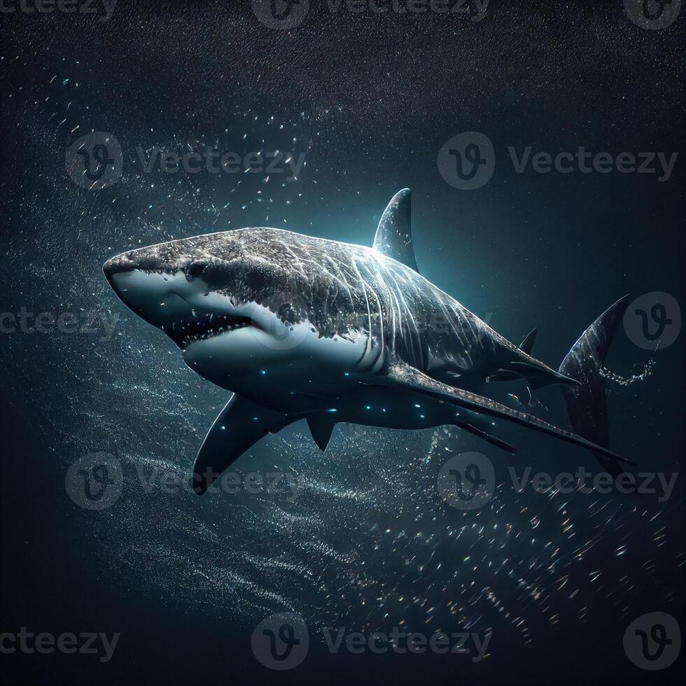 un' grande squalo nel grande mare generativo ai foto