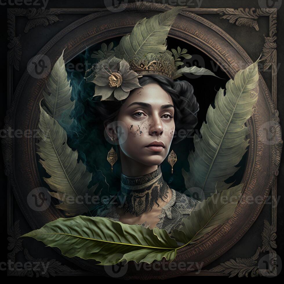 realistico bellissimo latino donna con sigaro buio Immagine generativo ai foto