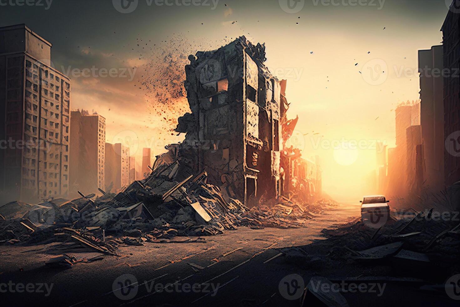 distrutto costruzione, danneggiato struttura, conseguenze di un' disastro, cataclisma o guerra, illustrazione foto