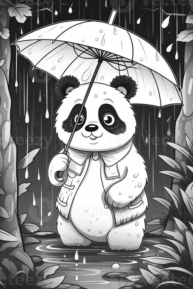 carino cartone animato panda. nero e bianca illustrazione per colorazione libro. generativo ai foto
