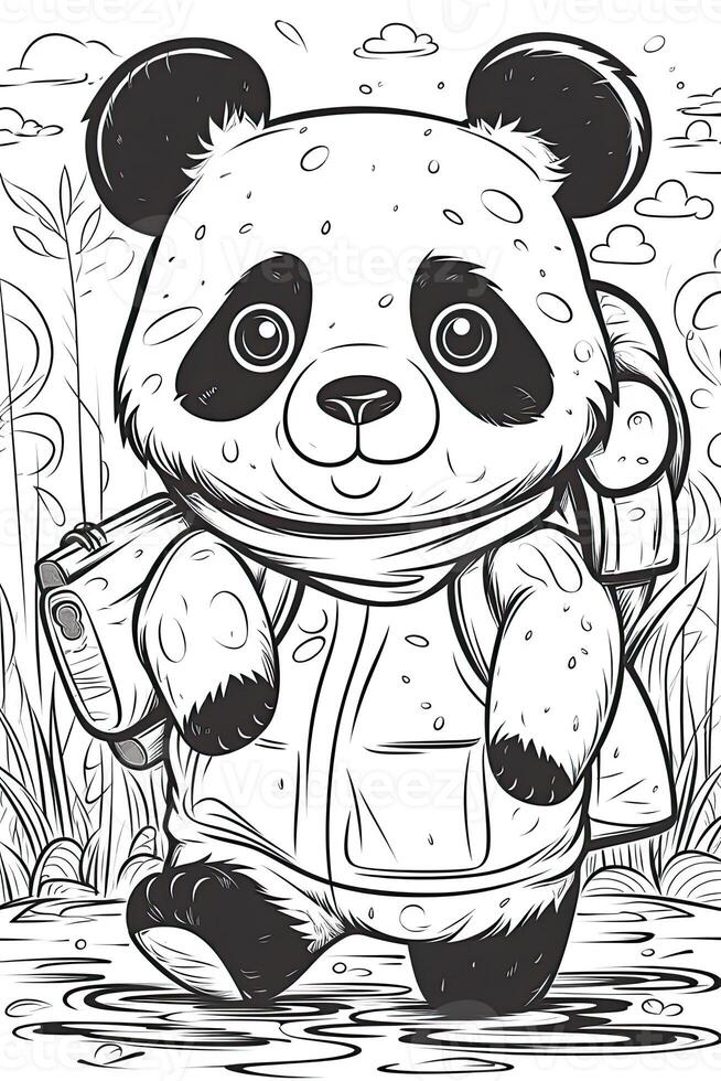 carino cartone animato panda. nero e bianca illustrazione per colorazione libro. generativo ai foto