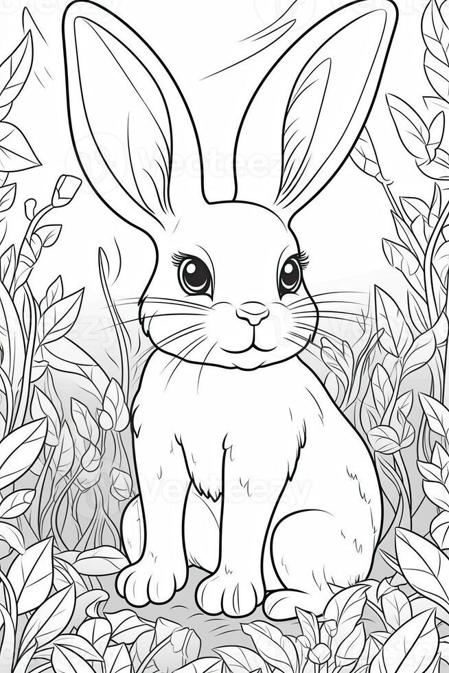 colorazione pagina schema di cartone animato carino poco coniglietto. colorazione libro per bambini. generativo ai foto