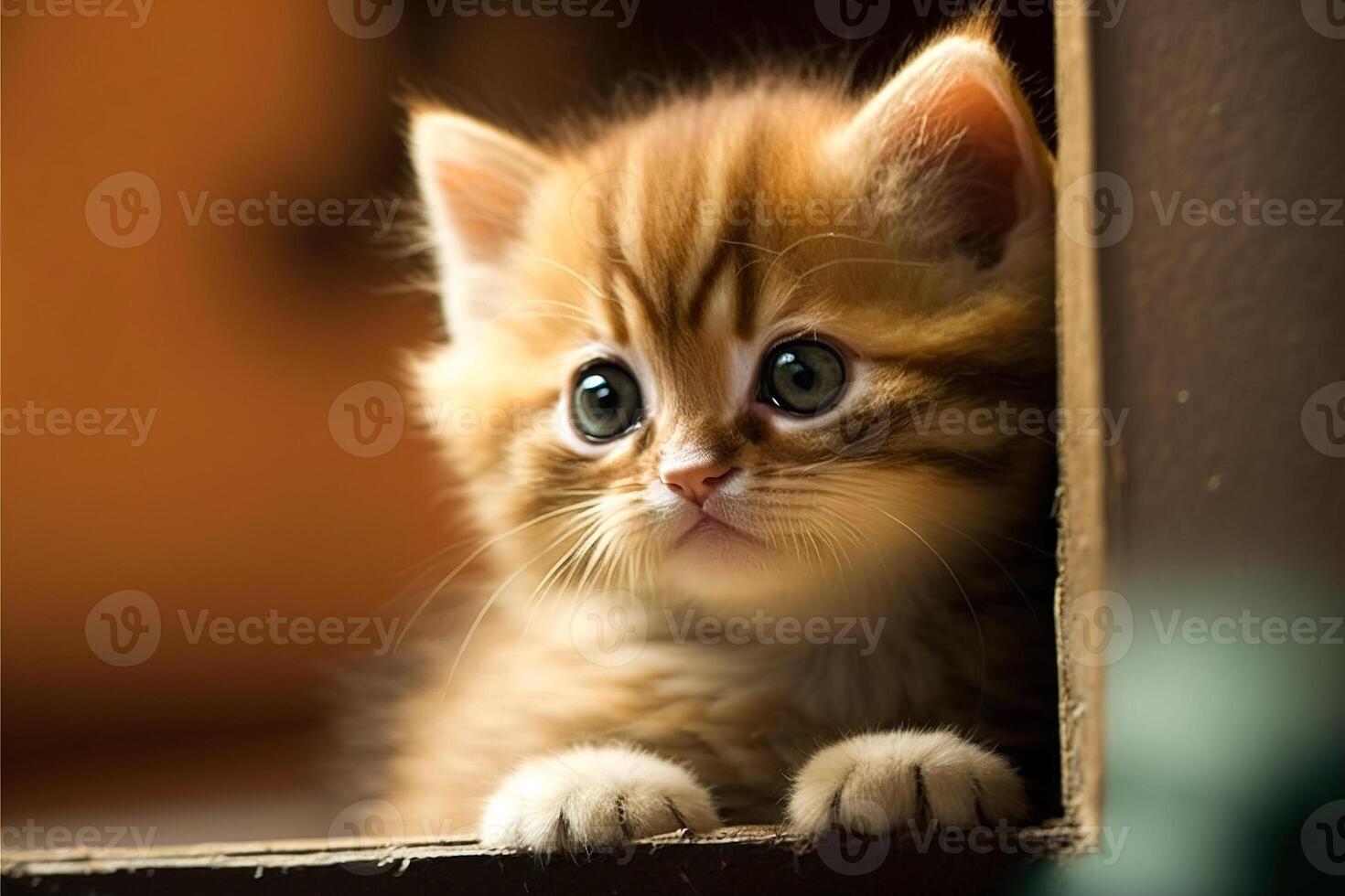 ritratto di un' poco Zenzero gattino con blu occhi chi esplora il mondo. ai generato foto