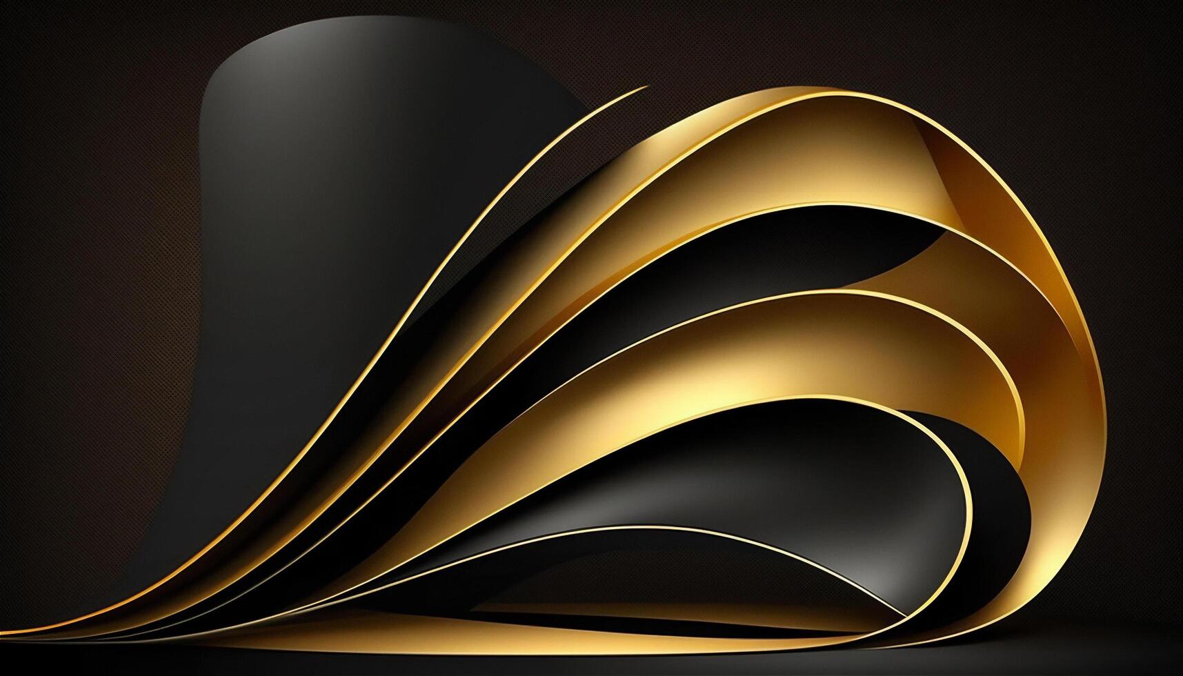 elegante moderno nero e d'oro astratto onde e curve su nero sfondo. ai generato foto