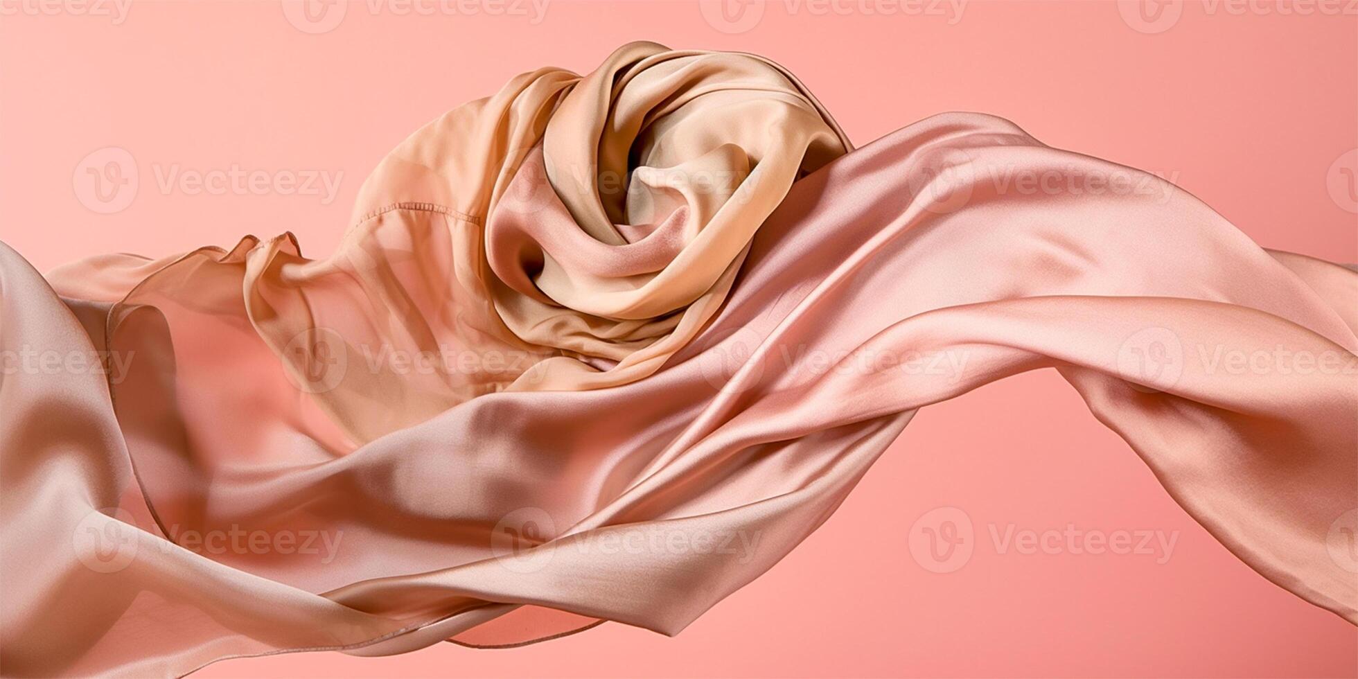 astratto rosa oro seta stoffa volante nel movimento su medio aria. premio lusso sfondo, generativo ai illustrazione. foto