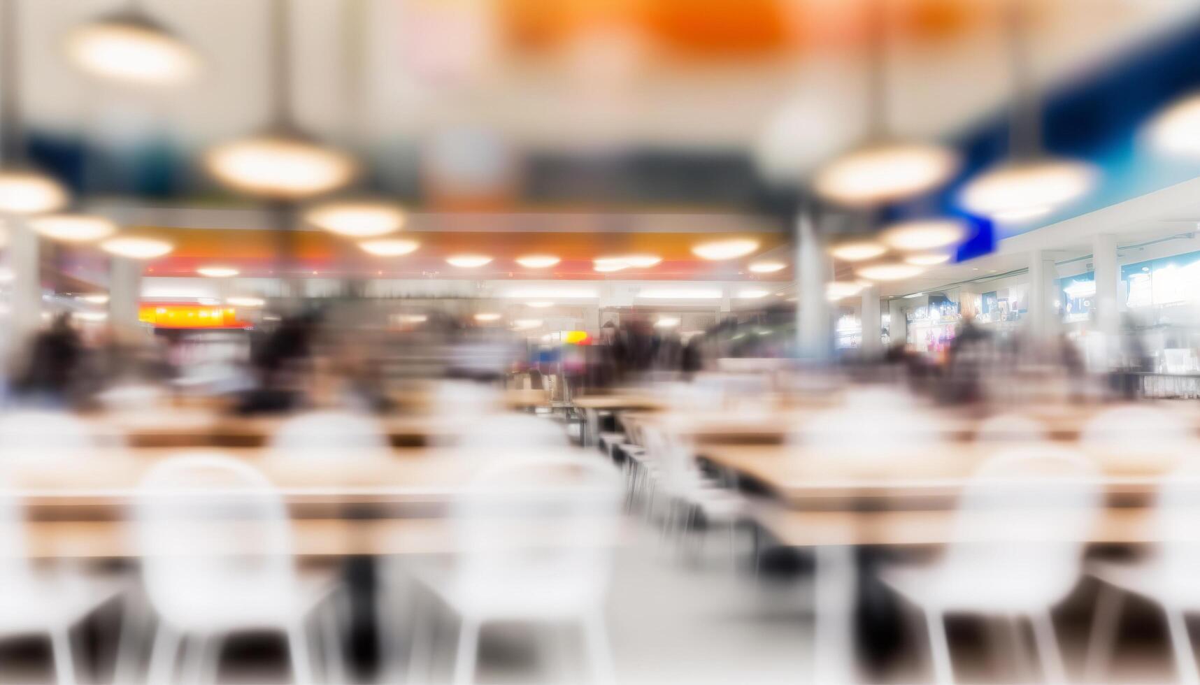 astratto sfocatura cibo Tribunale nel shopping centro commerciale per sfondo. generativo ai foto