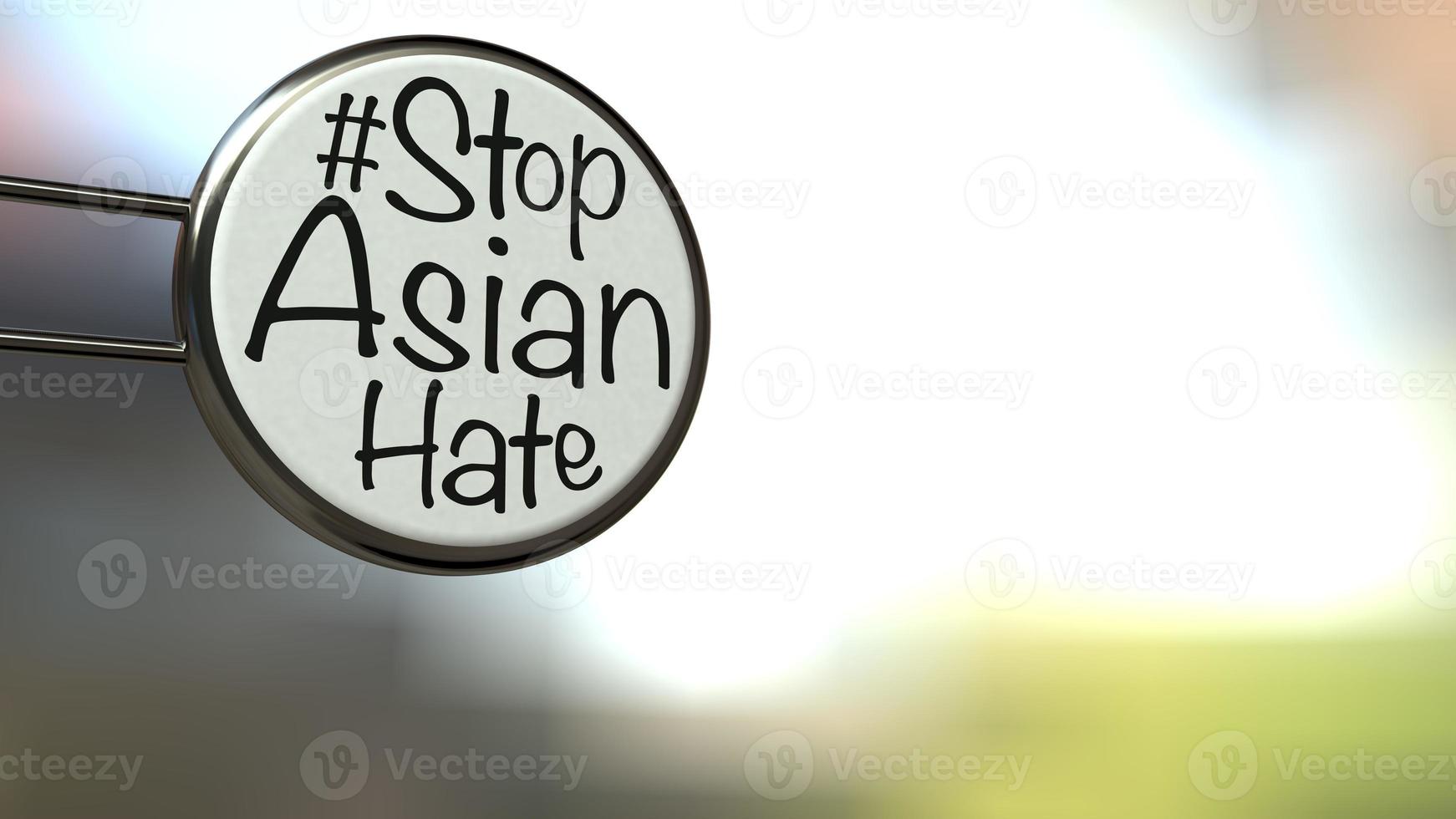 testo hashtag con le parole fermare l'odio asiatico su un'etichetta, concetto per chiamare la comunità internazionale a smettere di ferire e odiare le persone asiatiche rendering 3D foto