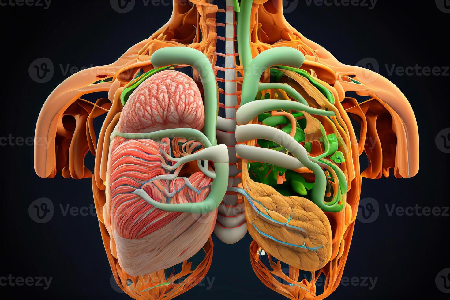 umano corpo anatomia - polmoni, cuore, fegato, intestini. ai foto