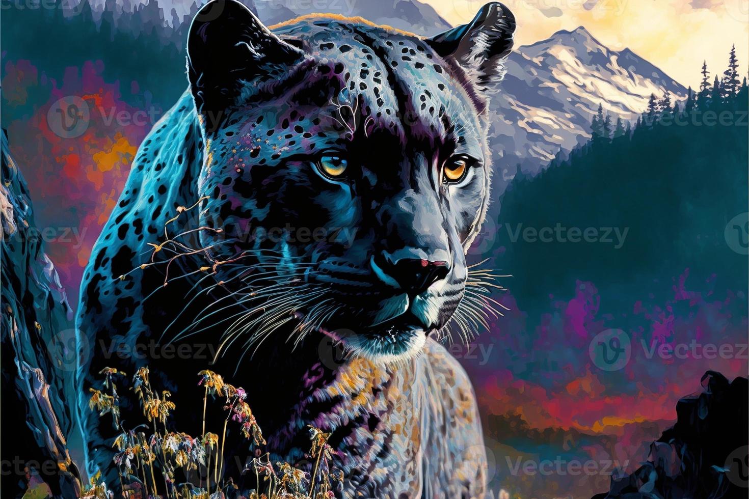 nero pantera illustrazione, artistico stile. ai foto