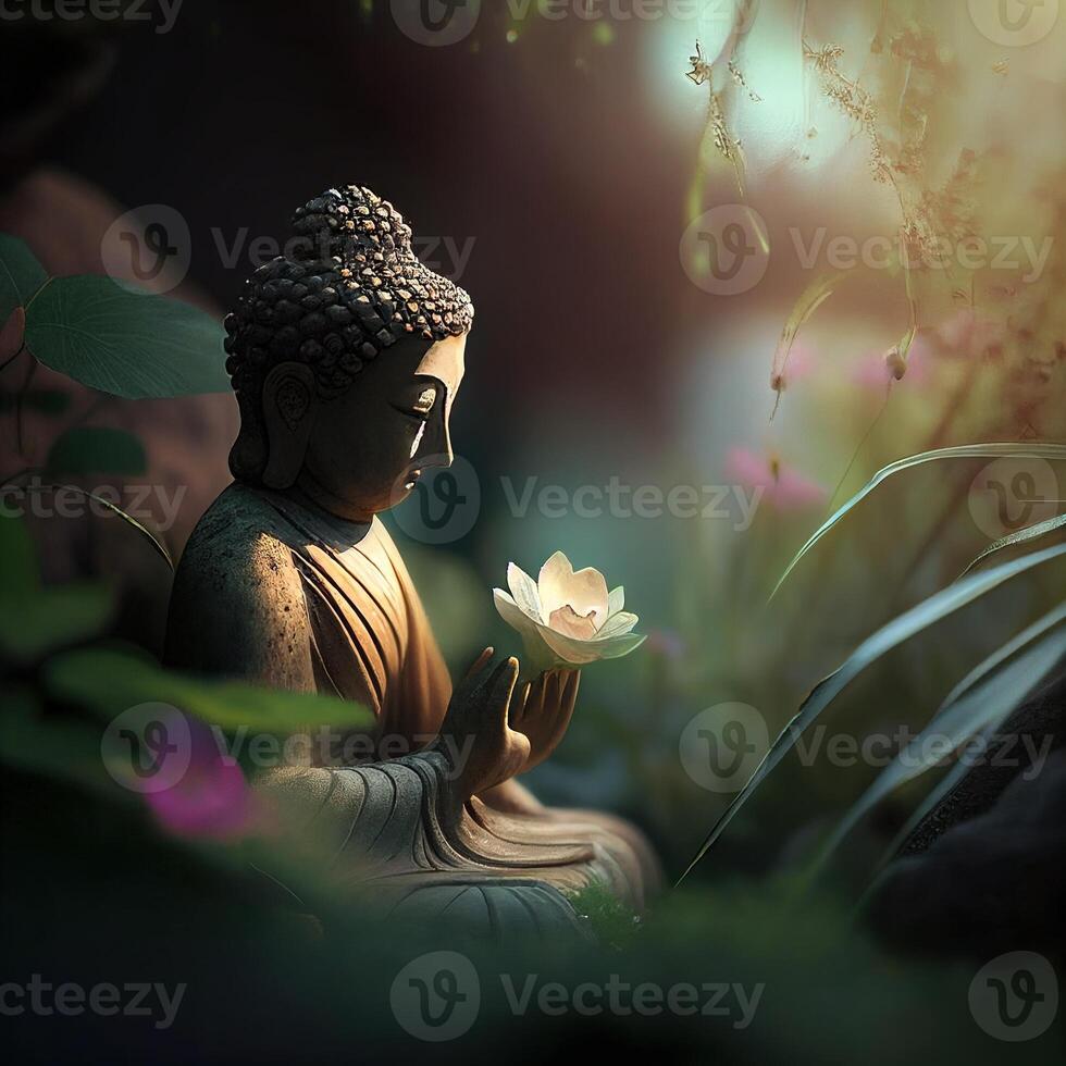 bellissimo statua di Budda nel meditazione generativo ai foto