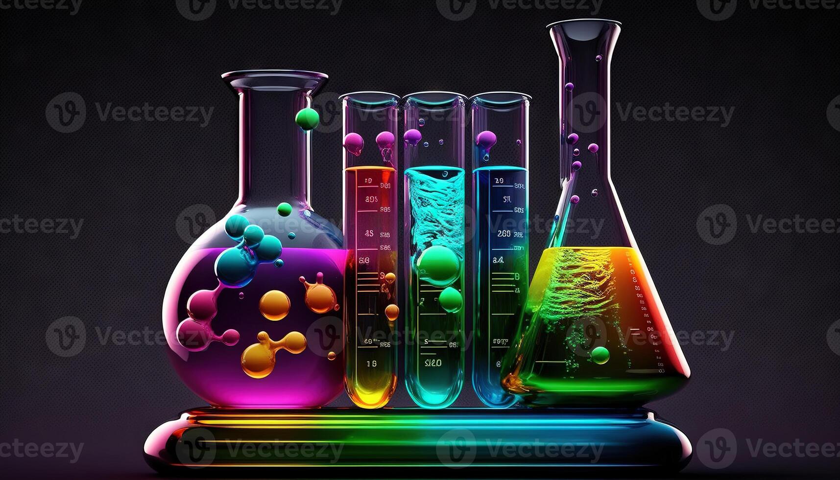 scientifico test tubo e borraccia su un' periodico grafico generativo ai foto