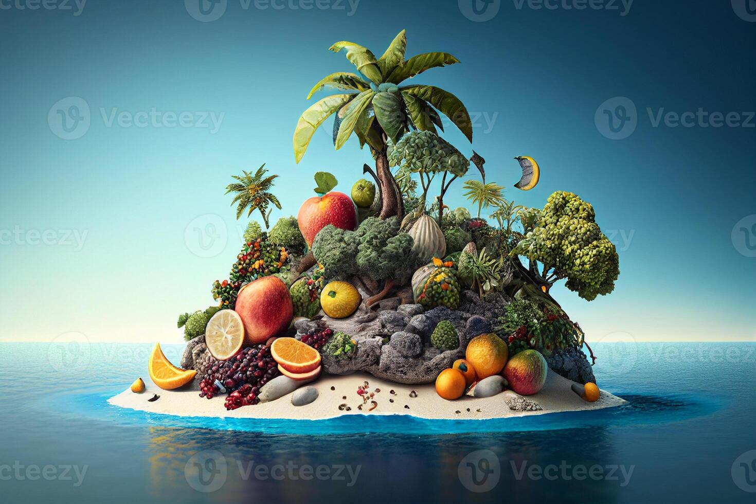 fantasia isola con frutta e verdure. 3d illustrazione. elementi per design. generativo ai foto