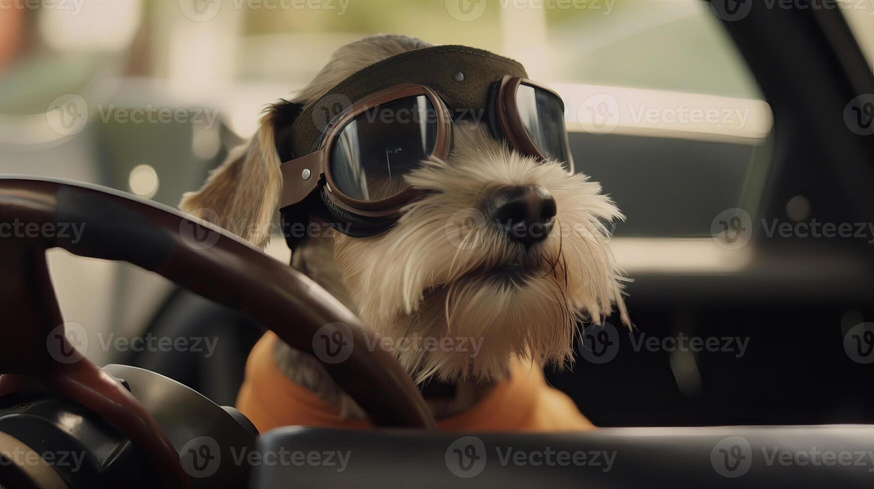 cane guida piccolo auto con del pilota occhiali, generativo ai foto