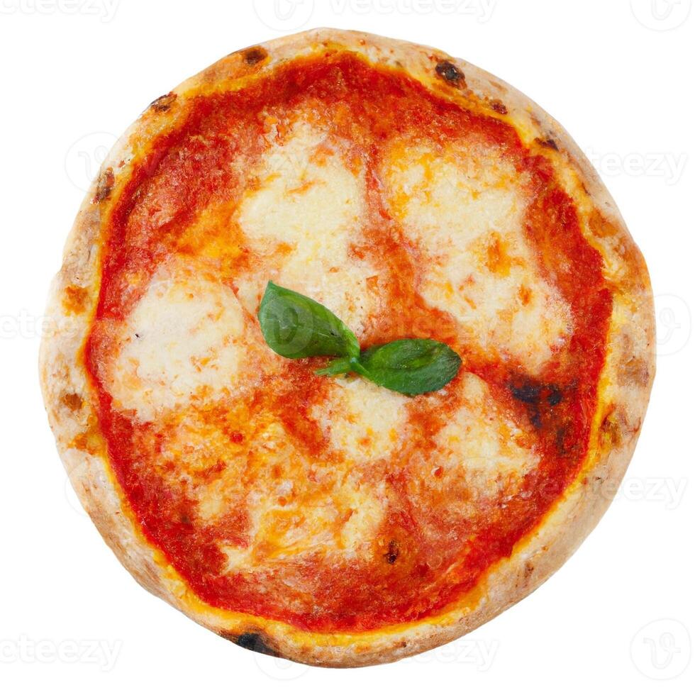 Pizza margherita e birra ai isolato al di sopra di bianca foto