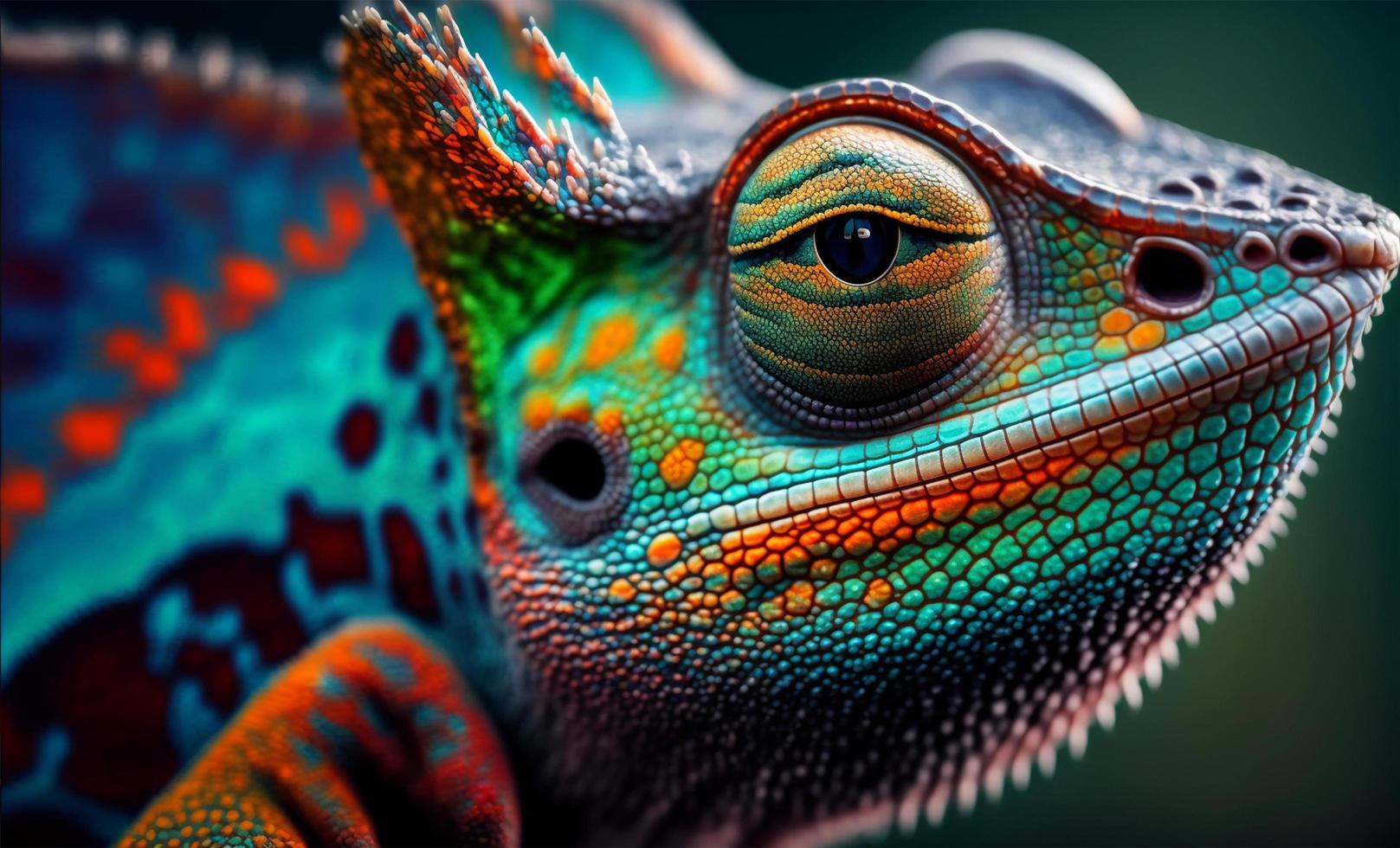 un' avvicinamento di un' colorato camaleonte nel psichedelico arte con concetto stile macro. generativo ai. foto