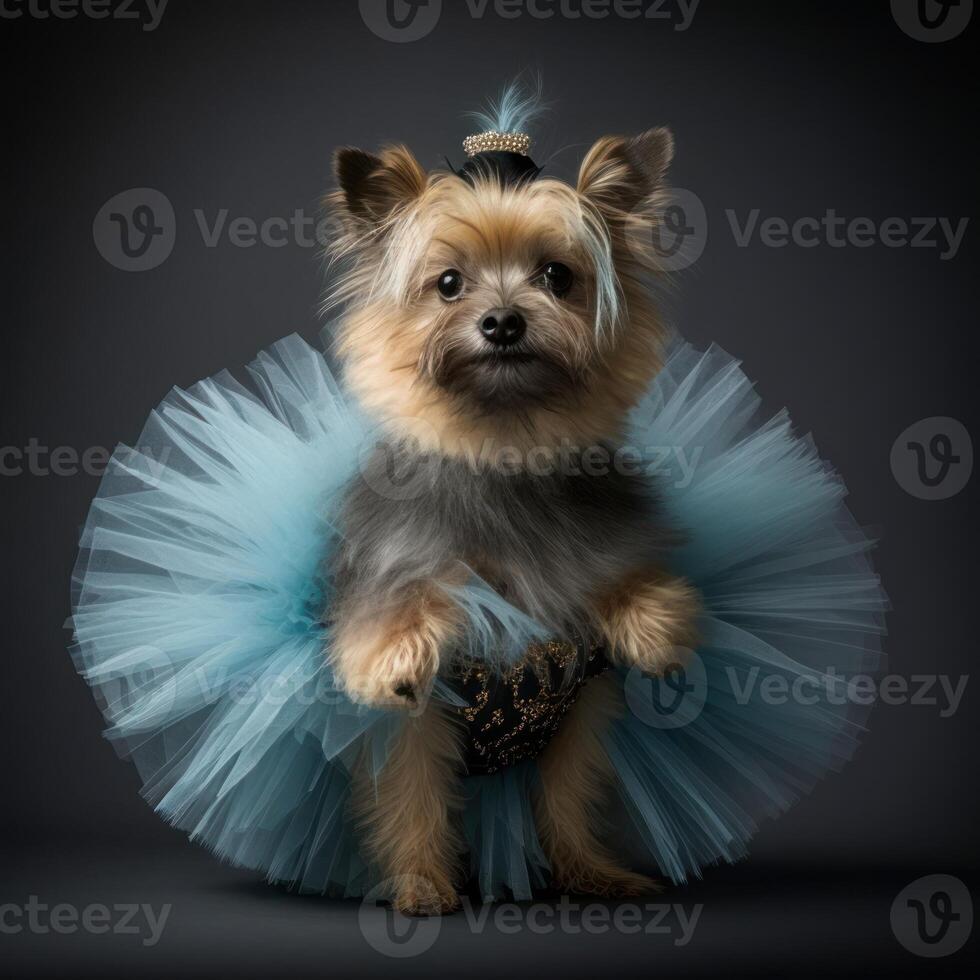 un' carino cane vestito su nel un' tutu Immagine generativo ai foto