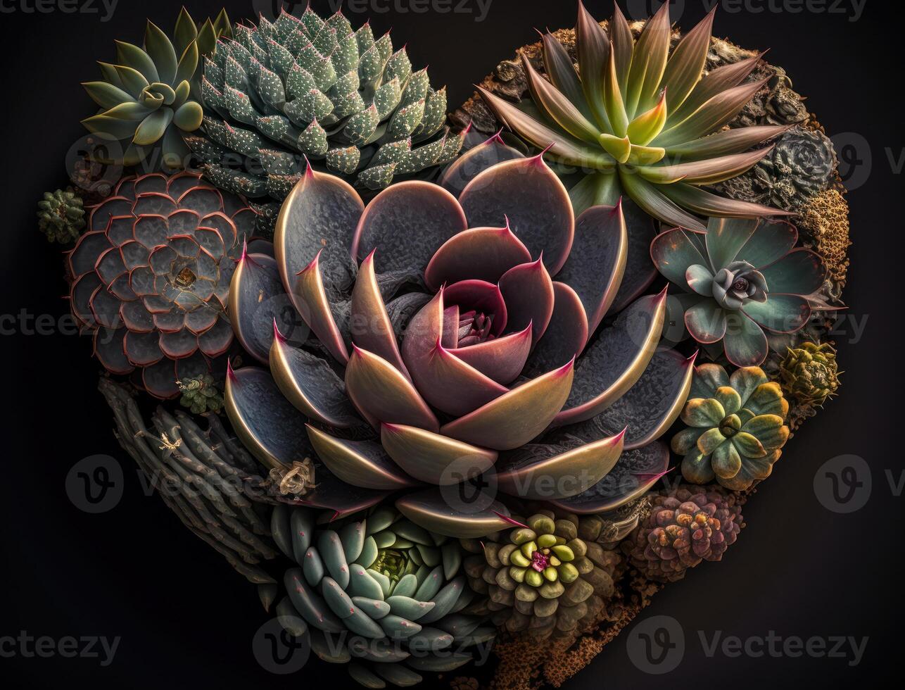 verde cuore fatto di vario succulente ambientale protezione concetto creato con generativo ai tecnologia foto