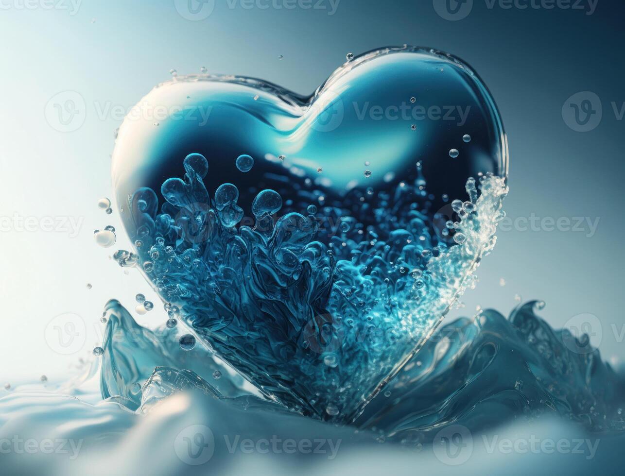 cuore fatto di blu trasparente acqua sfondo creato con generativo ai tecnologia foto