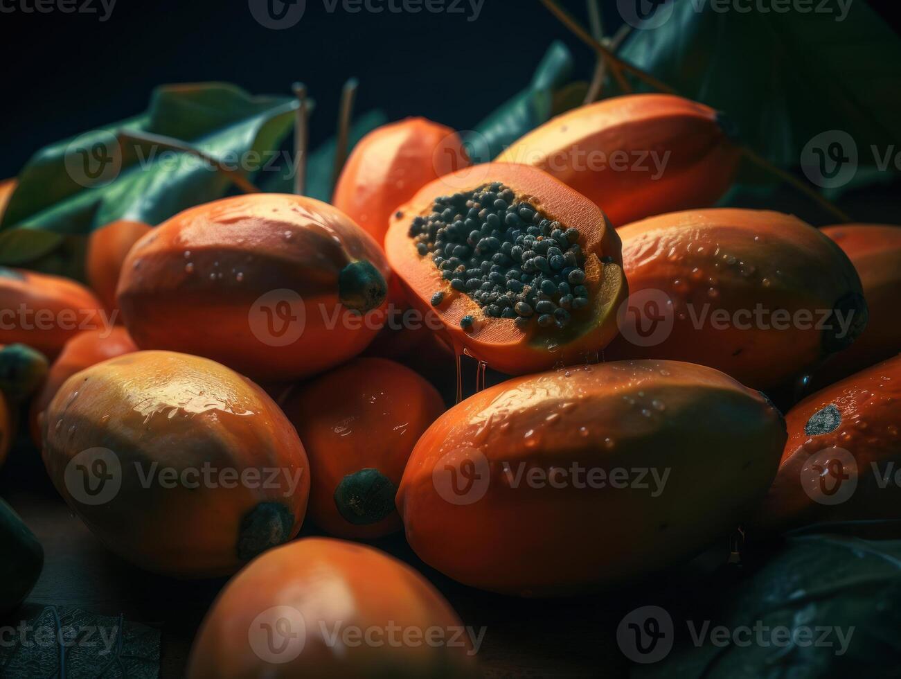 bellissimo biologico sfondo di appena raccolto papaia creato con generativo ai tecnologia foto
