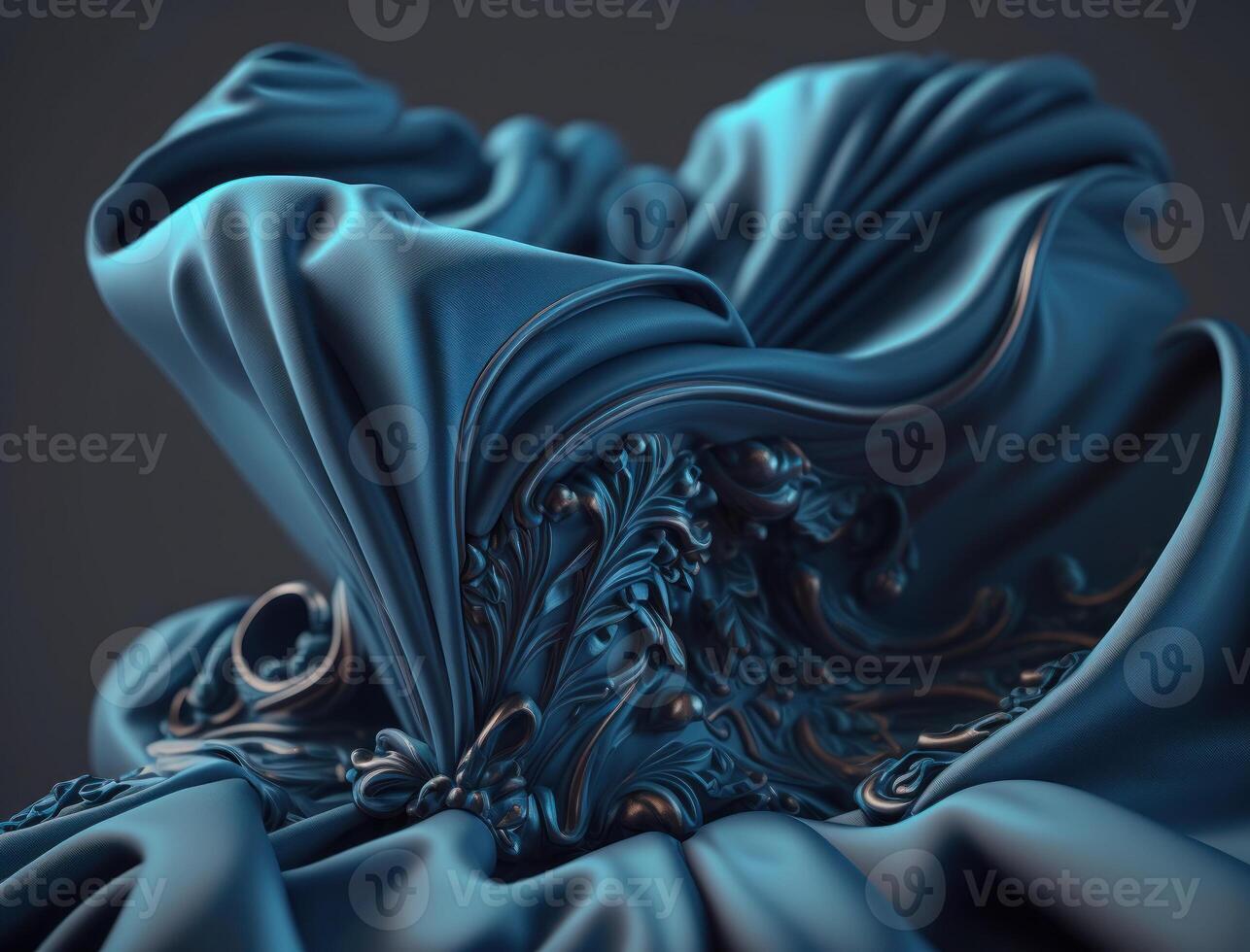 Linee e pieghe di blu colorato tessuto creato con generativo ai tecnologia foto
