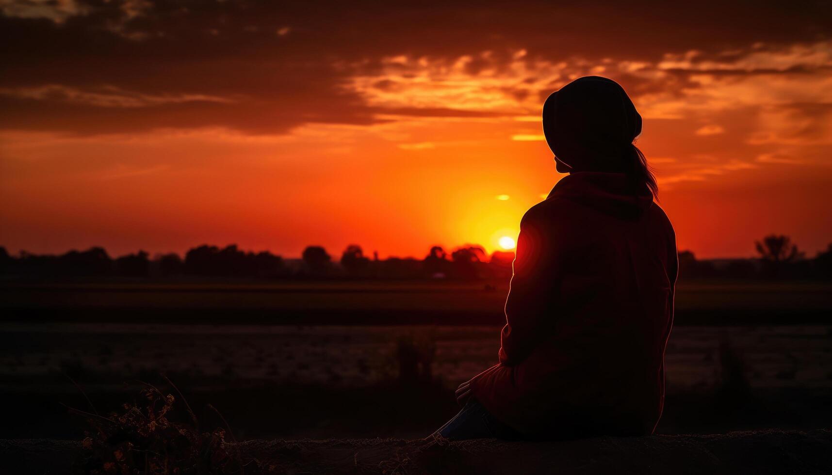 momento di qualcuno Guardando un' bellissimo estate tramonto. generativo ai foto