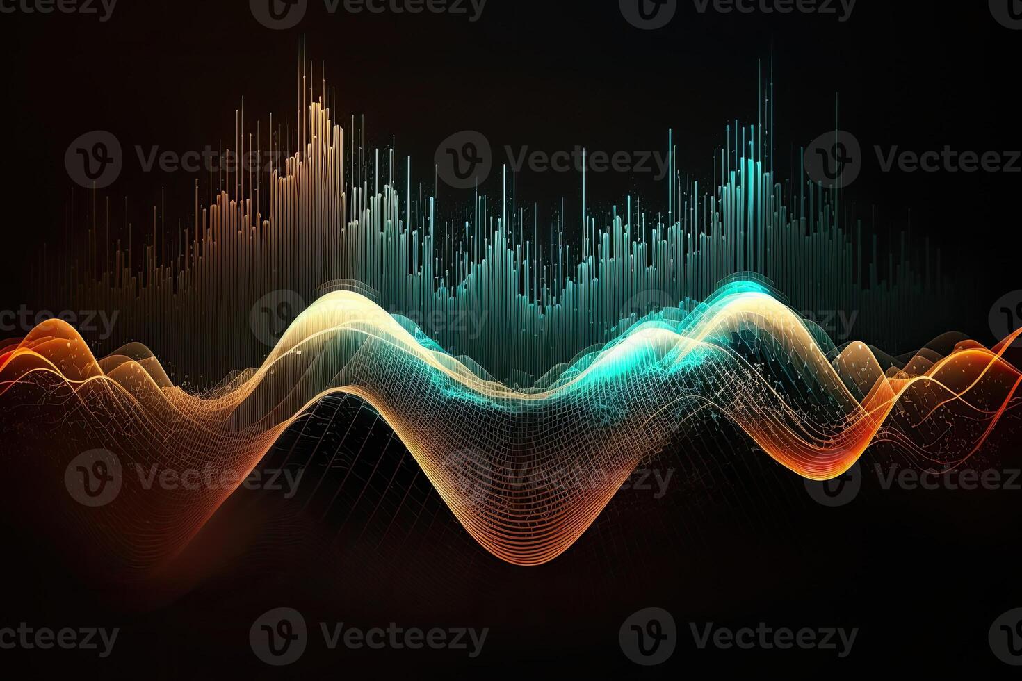 Audio suono onda spettro astratto oscillazione grafico futuristico colorato visualizzazione ai generato foto