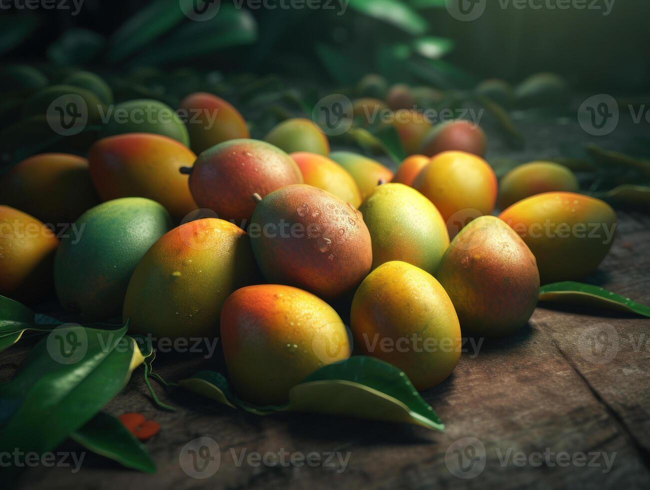 bellissimo biologico sfondo di appena raccolto Mango creato con generativo ai tecnologia foto