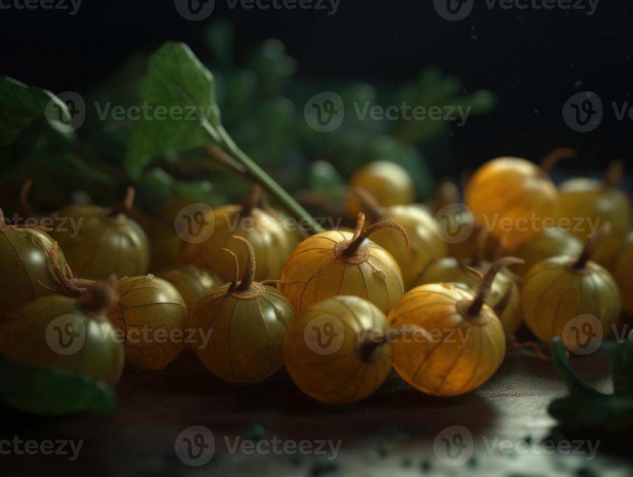 bellissimo biologico sfondo di appena raccolto uva spina creato con generativo ai tecnologia foto