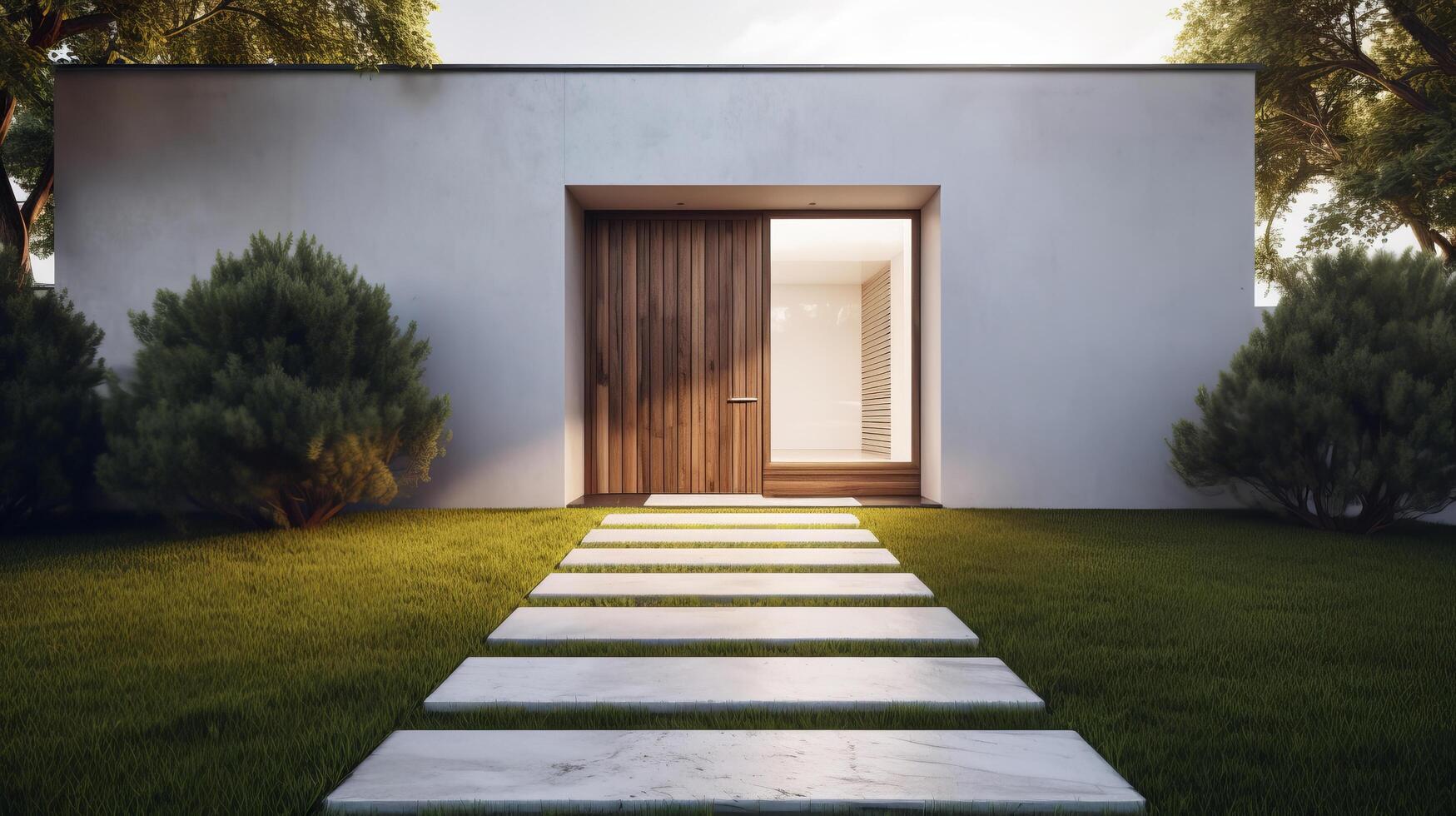 moderno Casa con di legno porta. illustrazione ai generativo foto