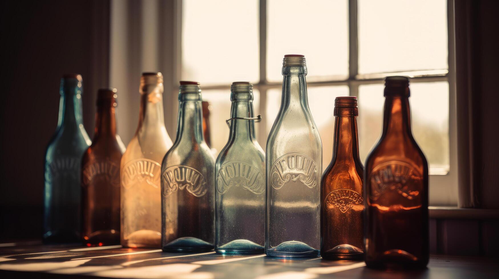 Vintage ▾ bottiglie collezione. illustrazione ai generativo foto