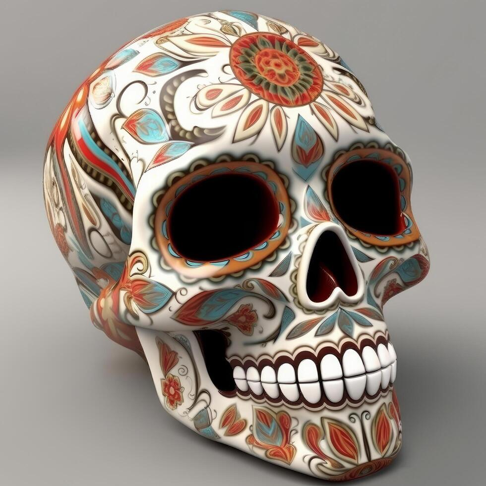 zucchero cranio nel un' tradizionale stile per dia de los muertos illustrazione ai generativo foto