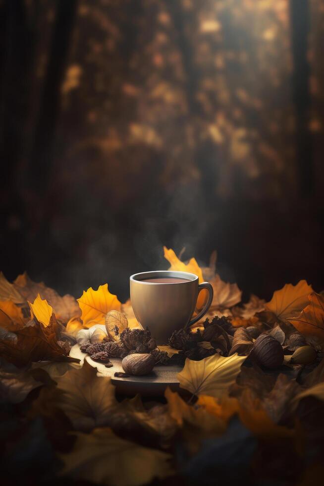 autunno accogliente caffè sfondo. illustrazione ai generativo foto
