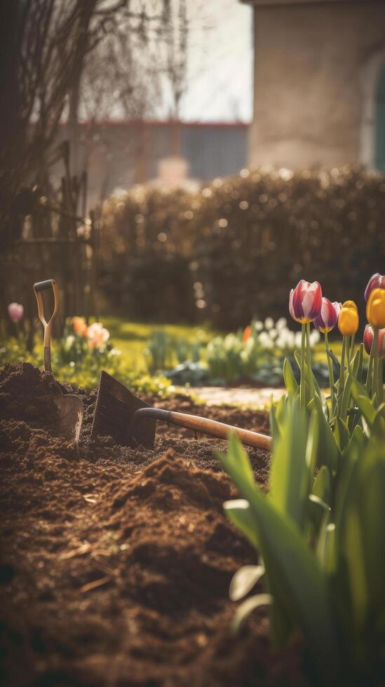 primavera giardinaggio. illustrazione ai generativo foto