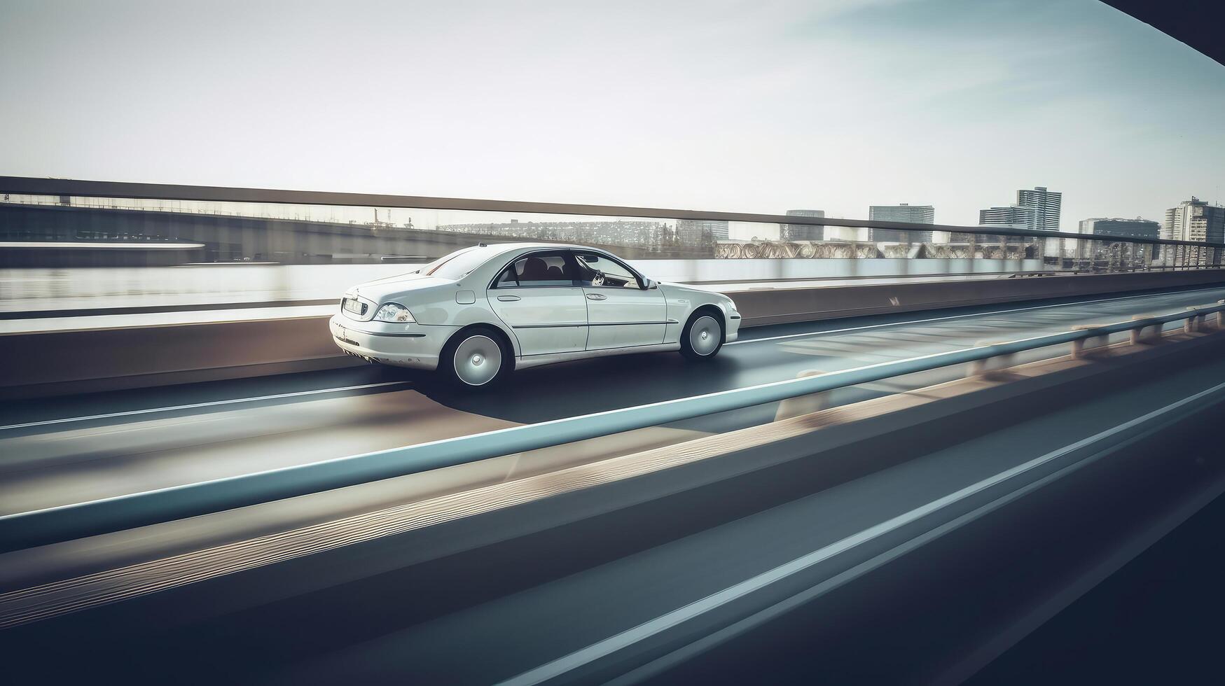 bianca velocità auto su strada. illustrazione ai generativo foto