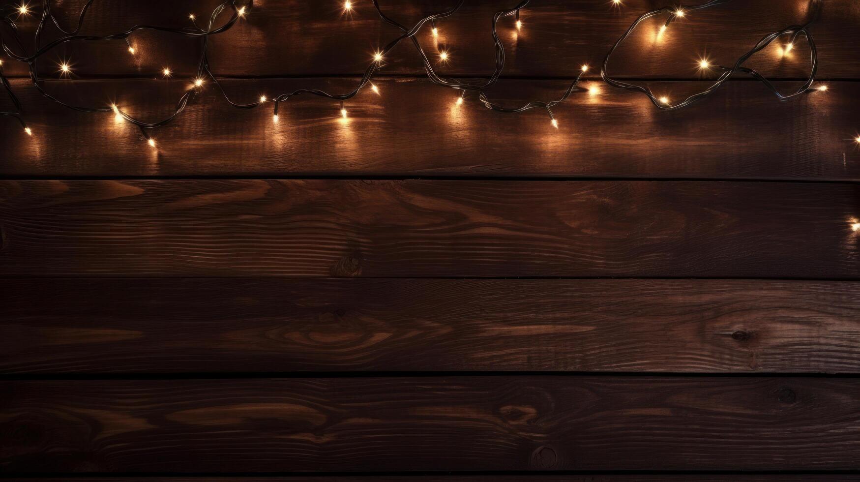 buio di legno sfondo con Natale luci. illustrazione ai generativo foto
