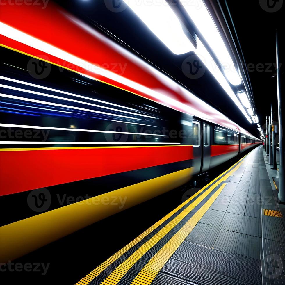 Ciao velocità moderno in movimento treno, generativo arte di ai foto