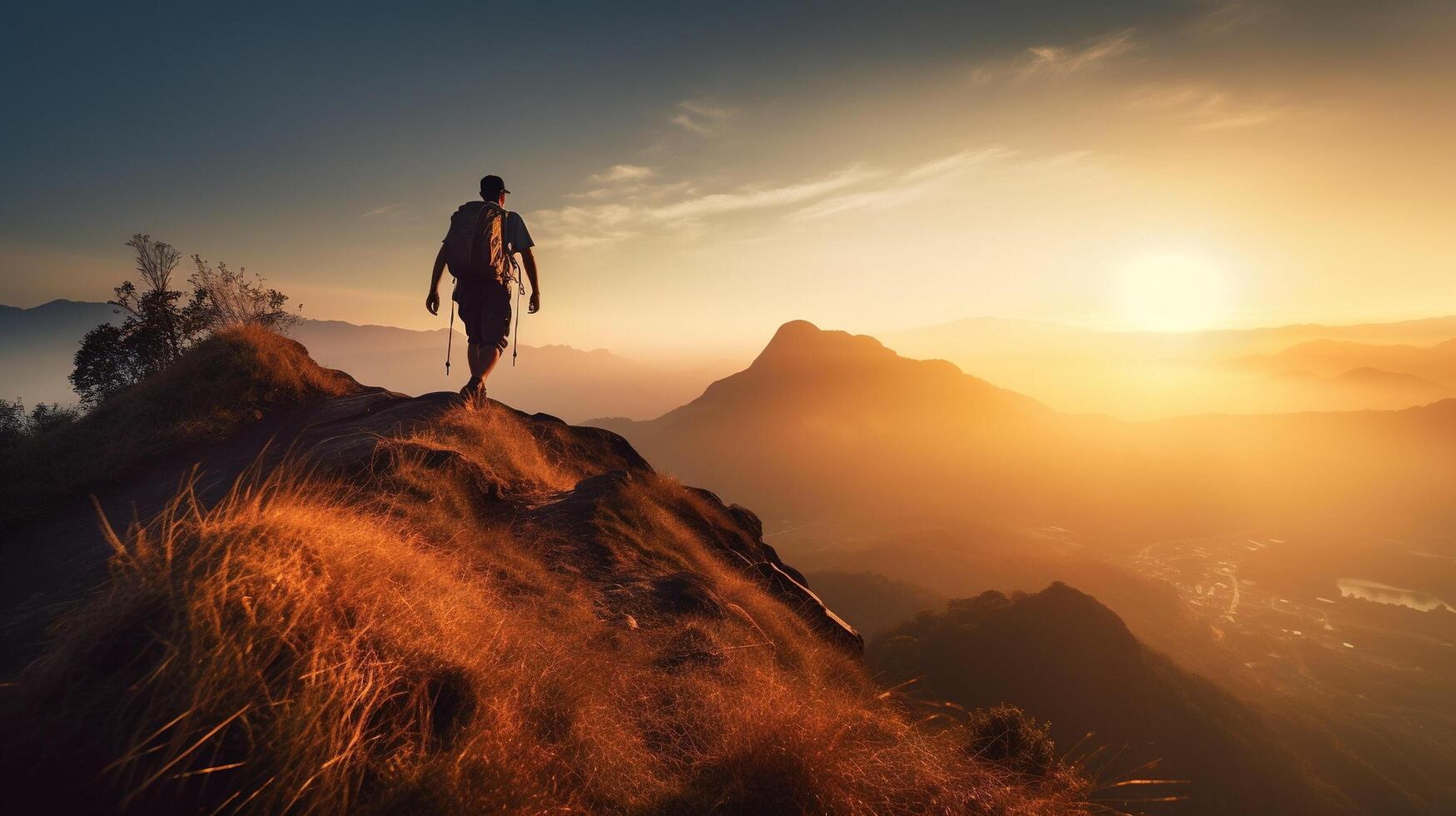 silhouette di un' persona nel il montagne ai generato foto