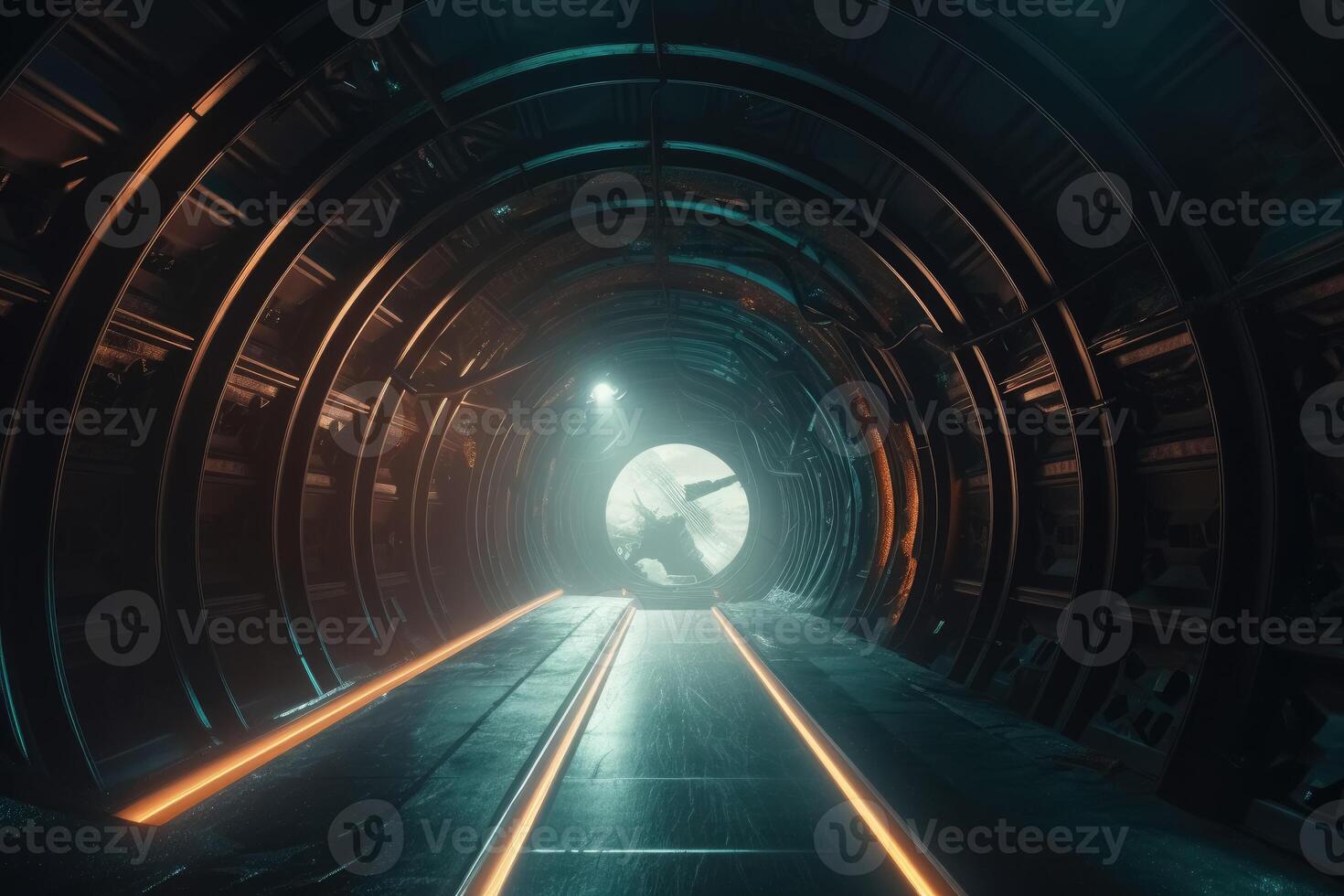 in viaggio attraverso un' tempo tunnel con un' galassia nel il sfondo creato con generativo ai tecnologia. foto