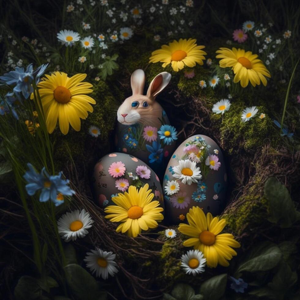 ai immagini di contento Pasqua con Pasqua uovo e Pasqua coniglietto foto