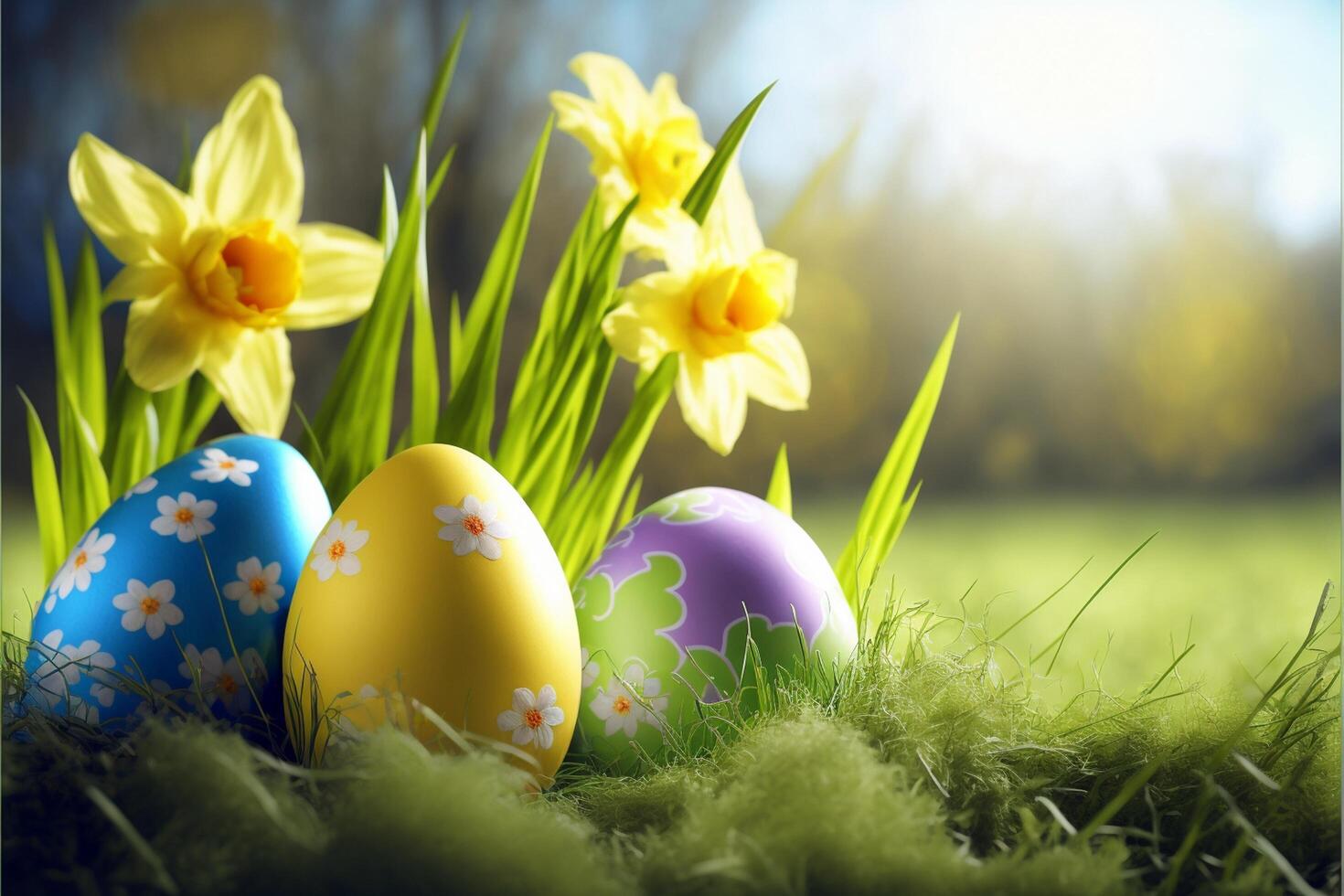 contento Pasqua uova Pasqua coniglietto 4k HD ai generato immagini per sfondo e Pasqua auguri foto