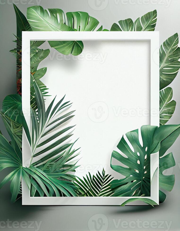 bianca telaio con tropicale foglie, creato con generativo ai foto