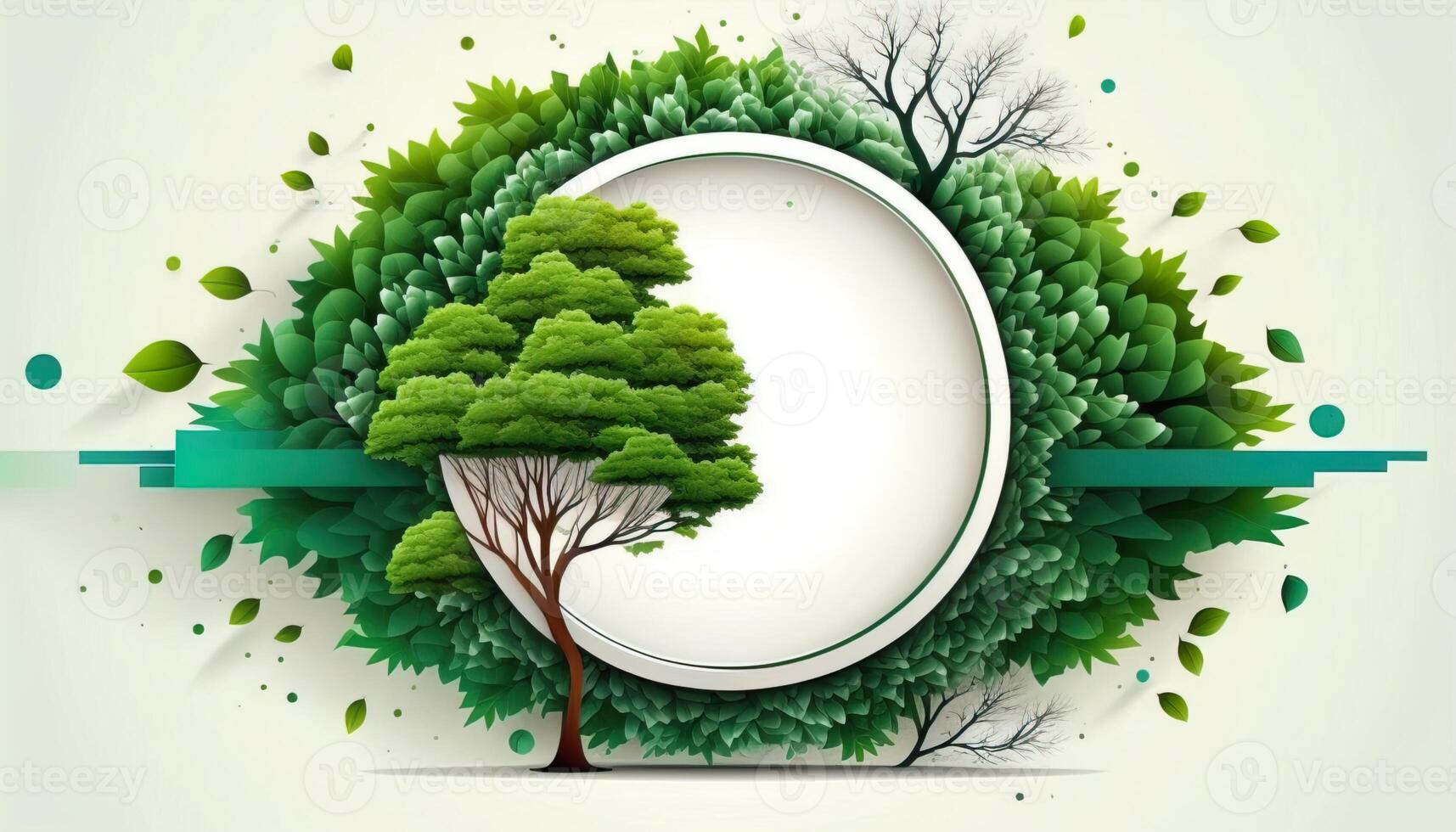 generativo ai illustrazione di verde foresta con vuoto bianca spazio nel centro foto