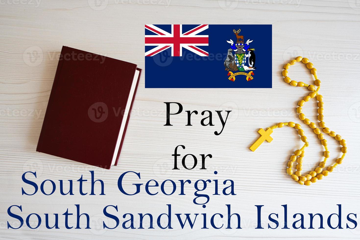 pregare per Sud Georgia e Sud Sandwich isole. rosario e santo Bibbia sfondo. foto