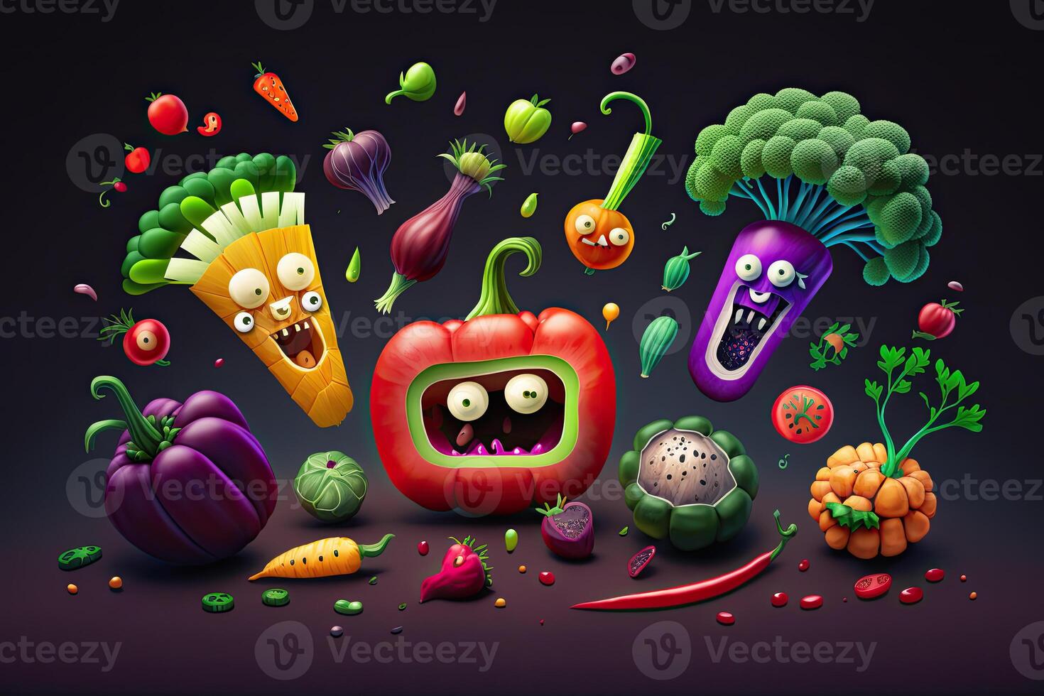 divertente carino verdure nel cartone animato stile. verdura mescolare. generativo ai. foto