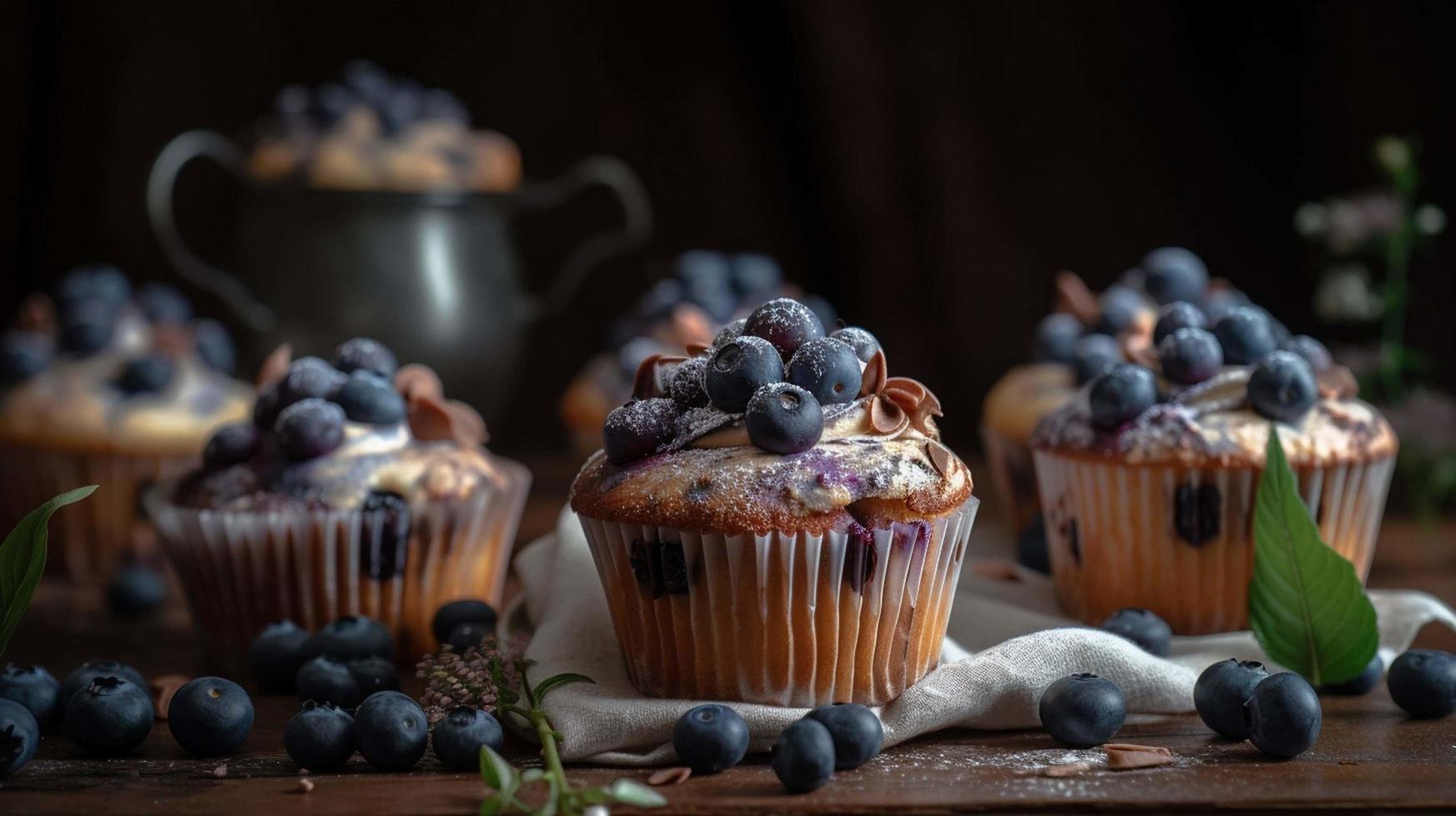 bluewing un' Perfetto cibo fotografia di mirtillo cupcakes perfettamente generato con ai foto