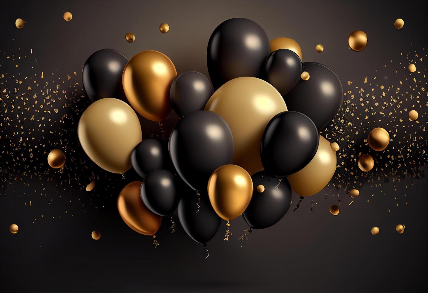 nero e oro palloncini su un' nero sfondo con coriandoli. 3d illustrazione.  generativo ai 22453347 Stock Photo su Vecteezy