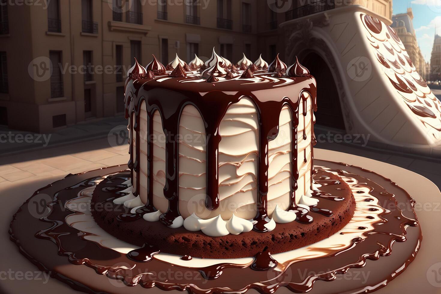 cioccolato torta con cioccolato sciroppo e frustato crema ai generato foto
