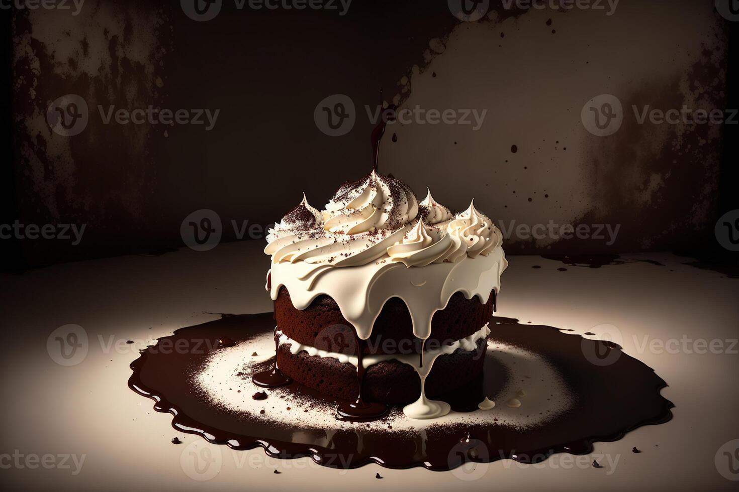 cioccolato torta con cioccolato sciroppo e frustato crema ai generato foto