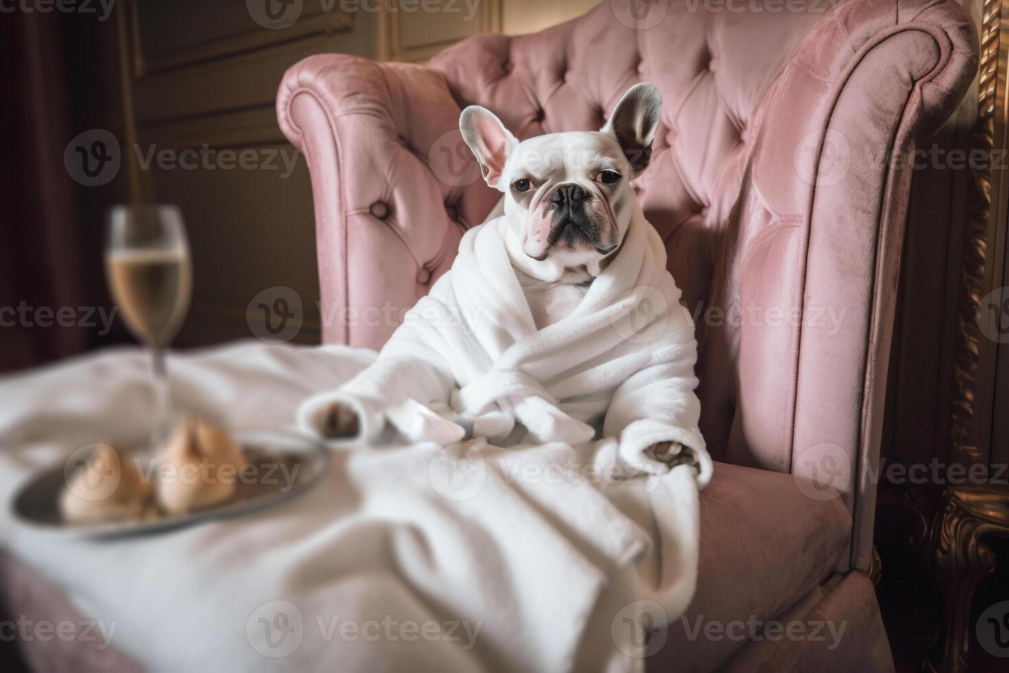 cane è rilassante dopo bagno. animali domestici terme, governare salone, animale domestico ricorrere. animale cura servizio, fare il bagno. riposo, relax, benessere. generativo ai. foto