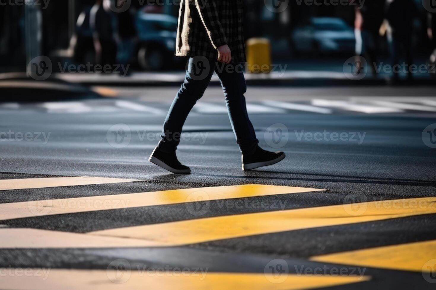 pedone croci il strada su un' zebra generativo ai foto